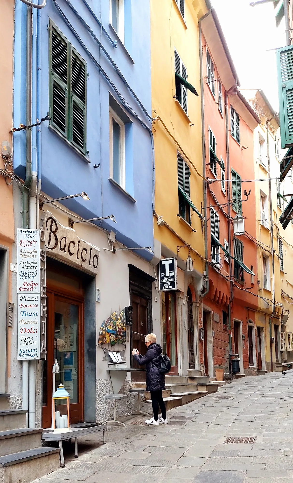 Il borgo di Portovenere visto dal mare, con le case colorate e la chiesa di San Pietro sulla scogliera
