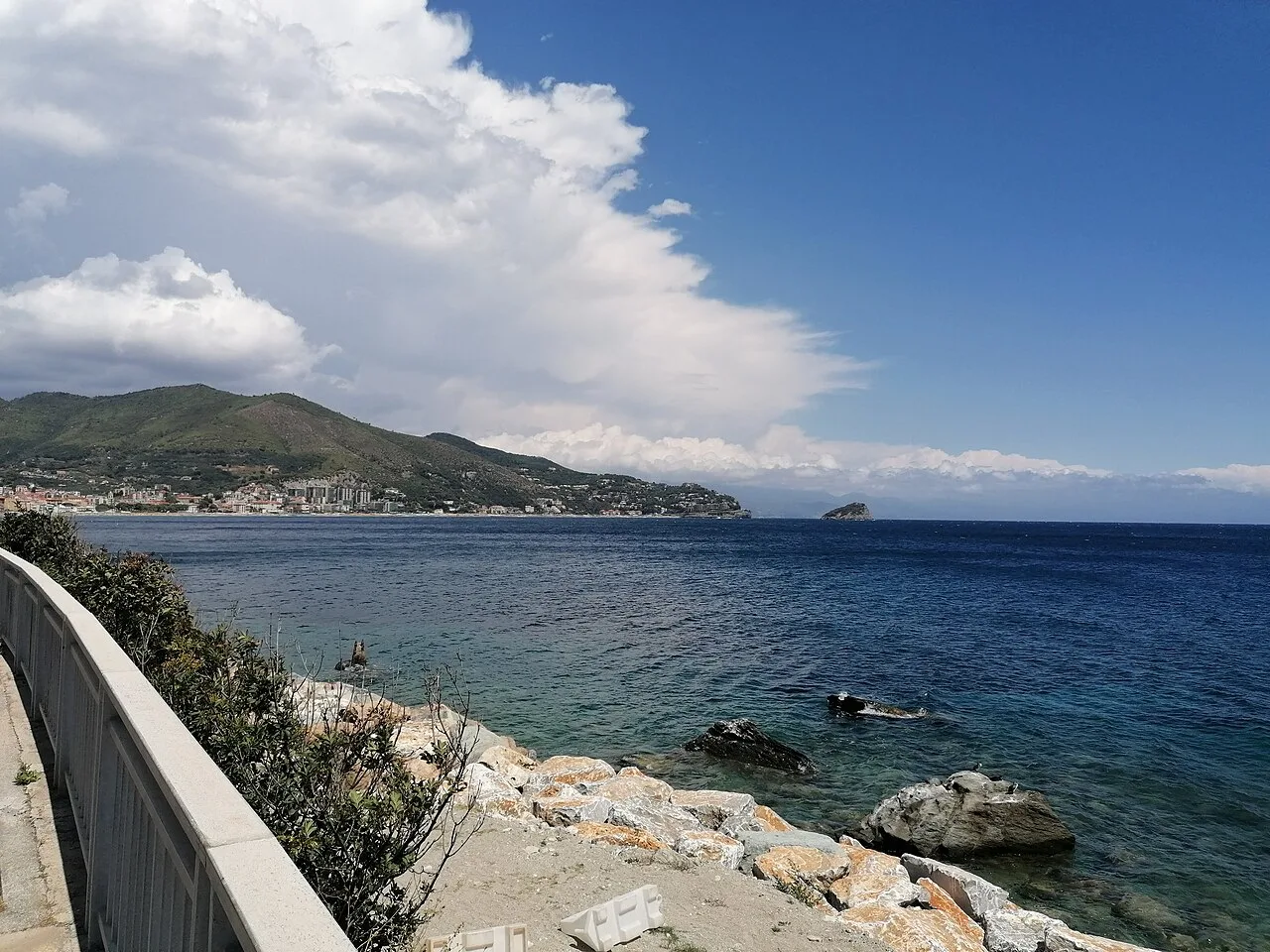 Panorama del litorale di Spotorno con Bergeggi e l'isola visti dal sentiero Noli-Spotorno